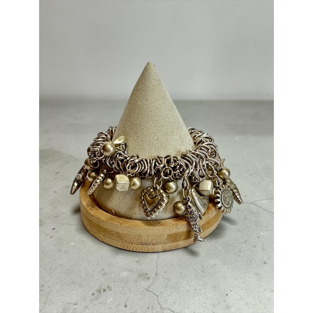 Chunky Charm Stretch Bracelet Silver Tone Nautical Celestial Maximalist